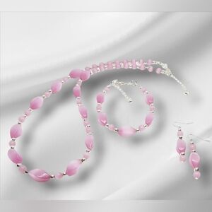 Pink Cats Eye Glass Twist Glass Beaded Trio Set